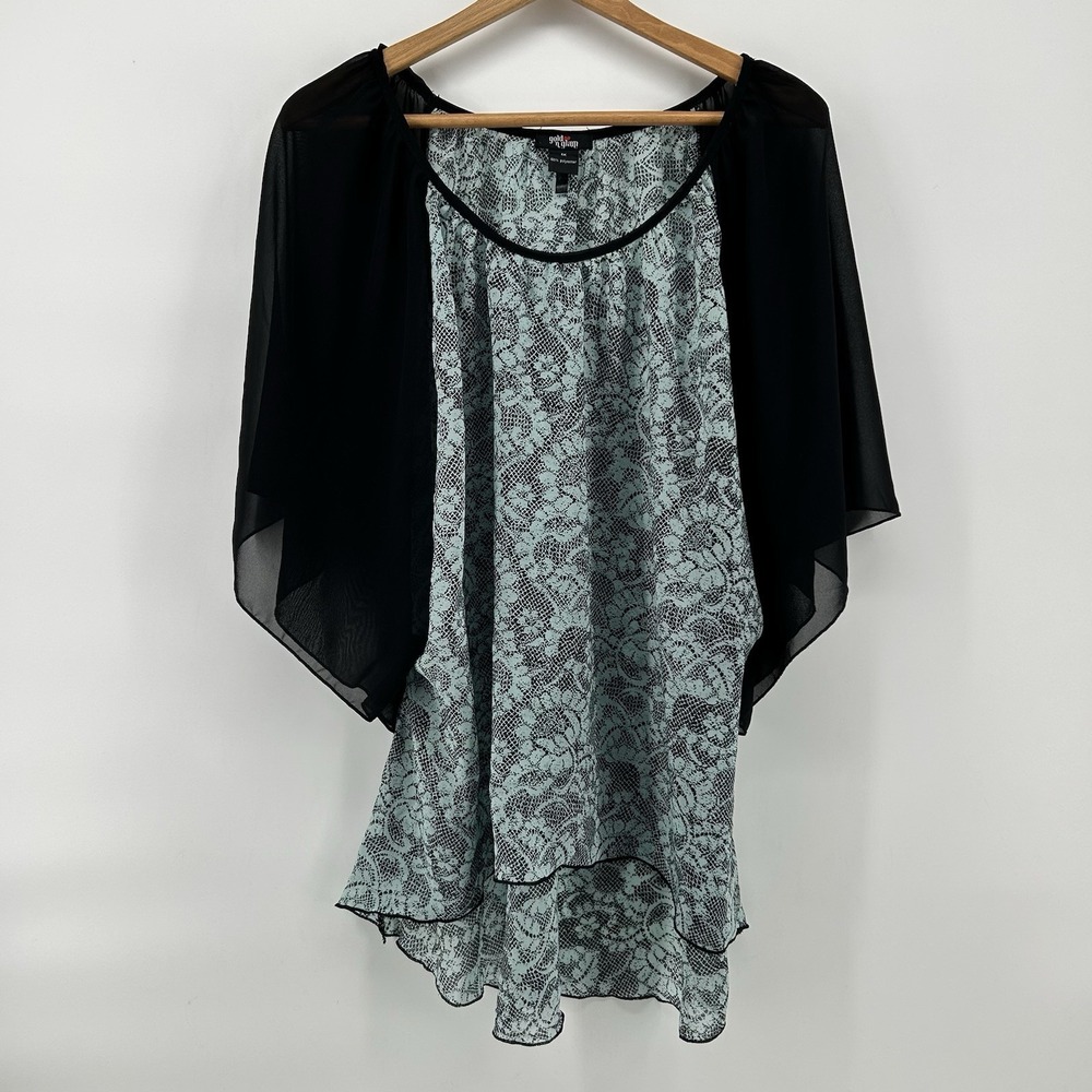 Gold N Glam Snake Print Blouseโ Womens 1X Chiffon Flutter Sleeve Tunic Boho